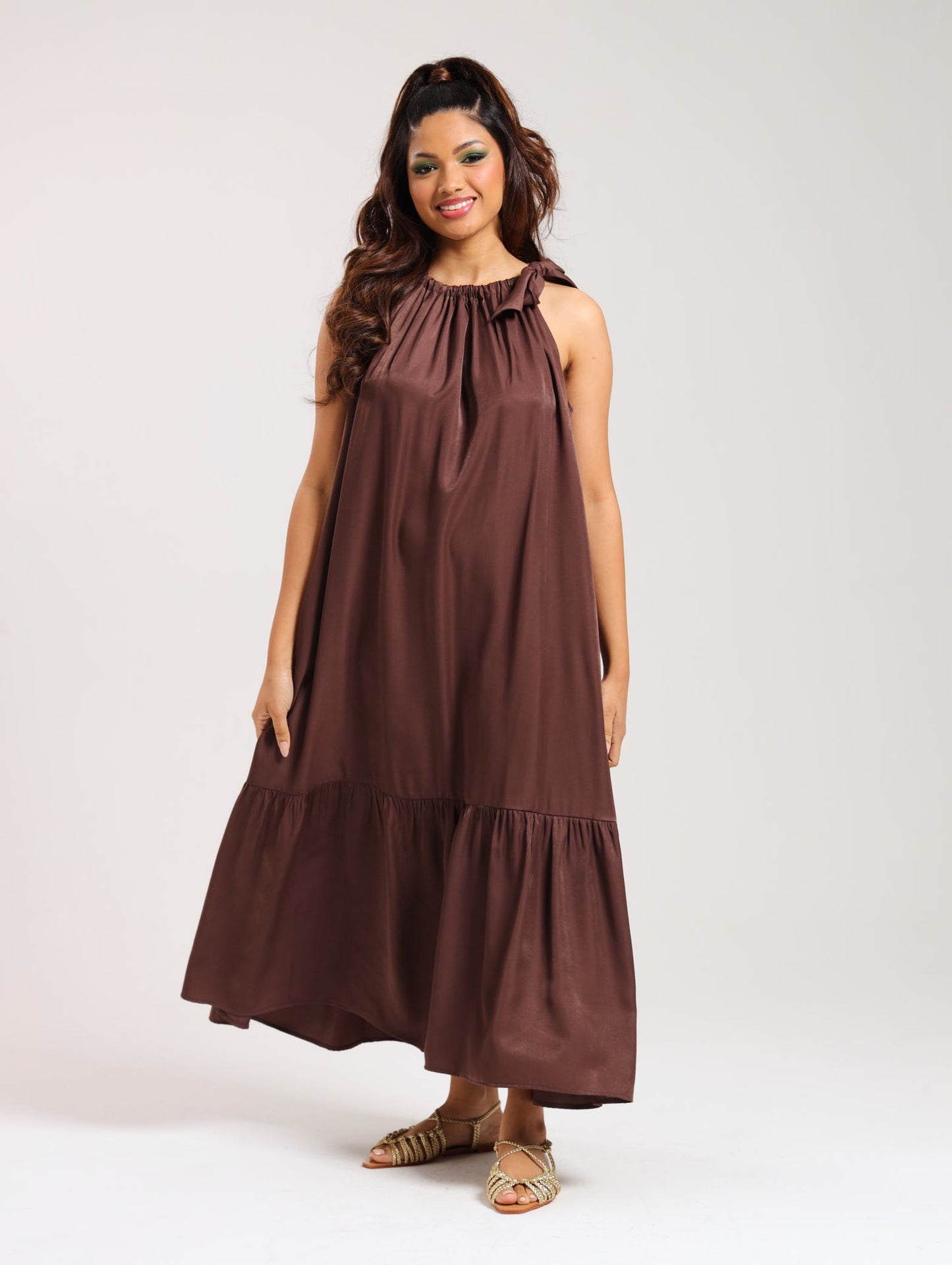 AMALFI MAXI DRESS / MOCCA SATIN TWILL