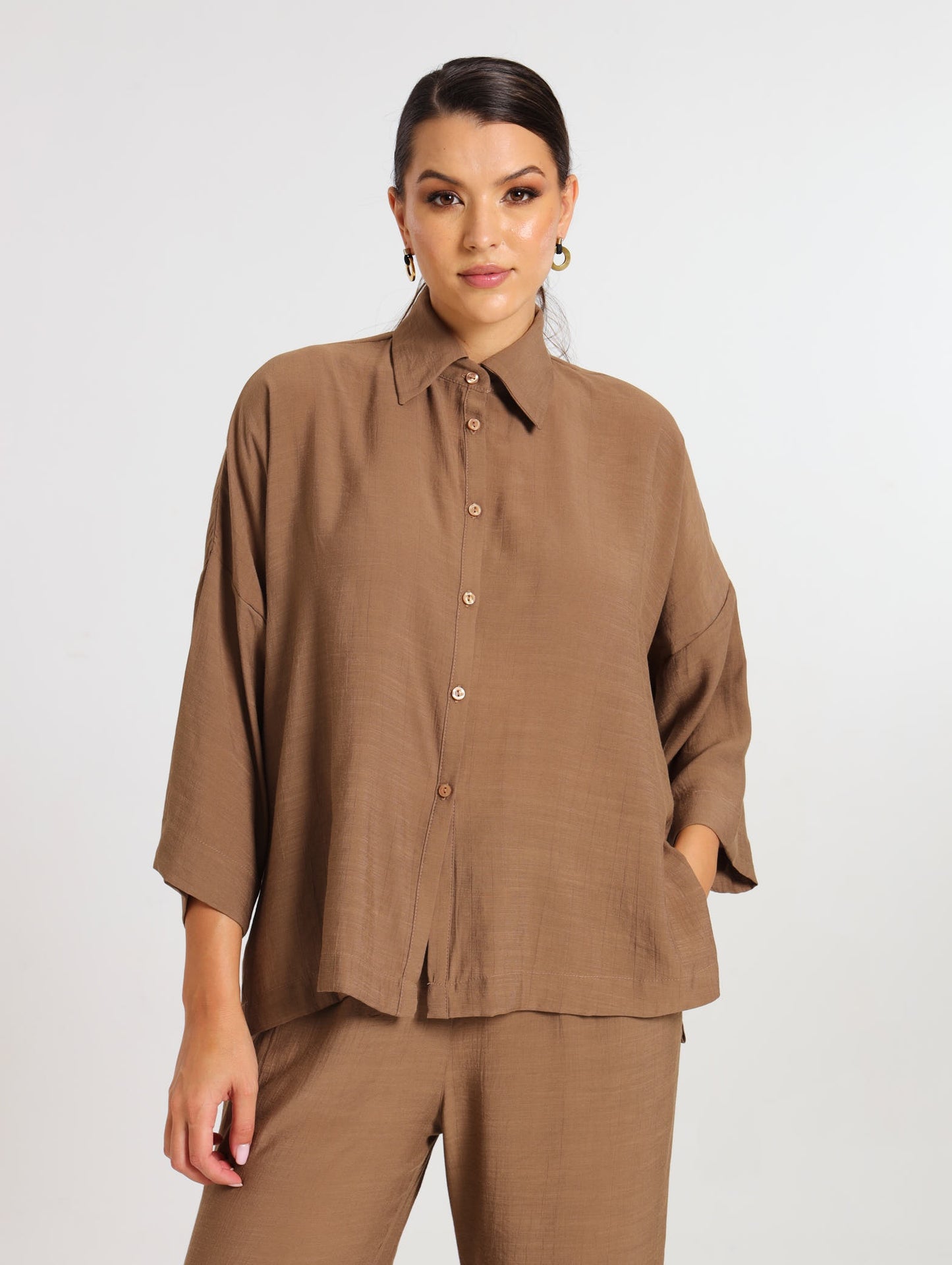 L/S HI-LO TOP / MOCCA TENCEL