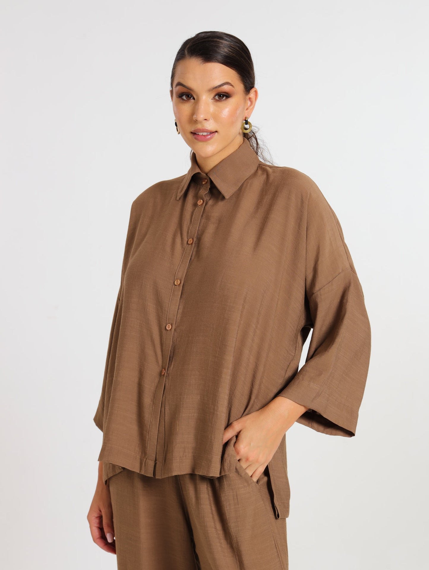 L/S HI-LO TOP / MOCCA TENCEL