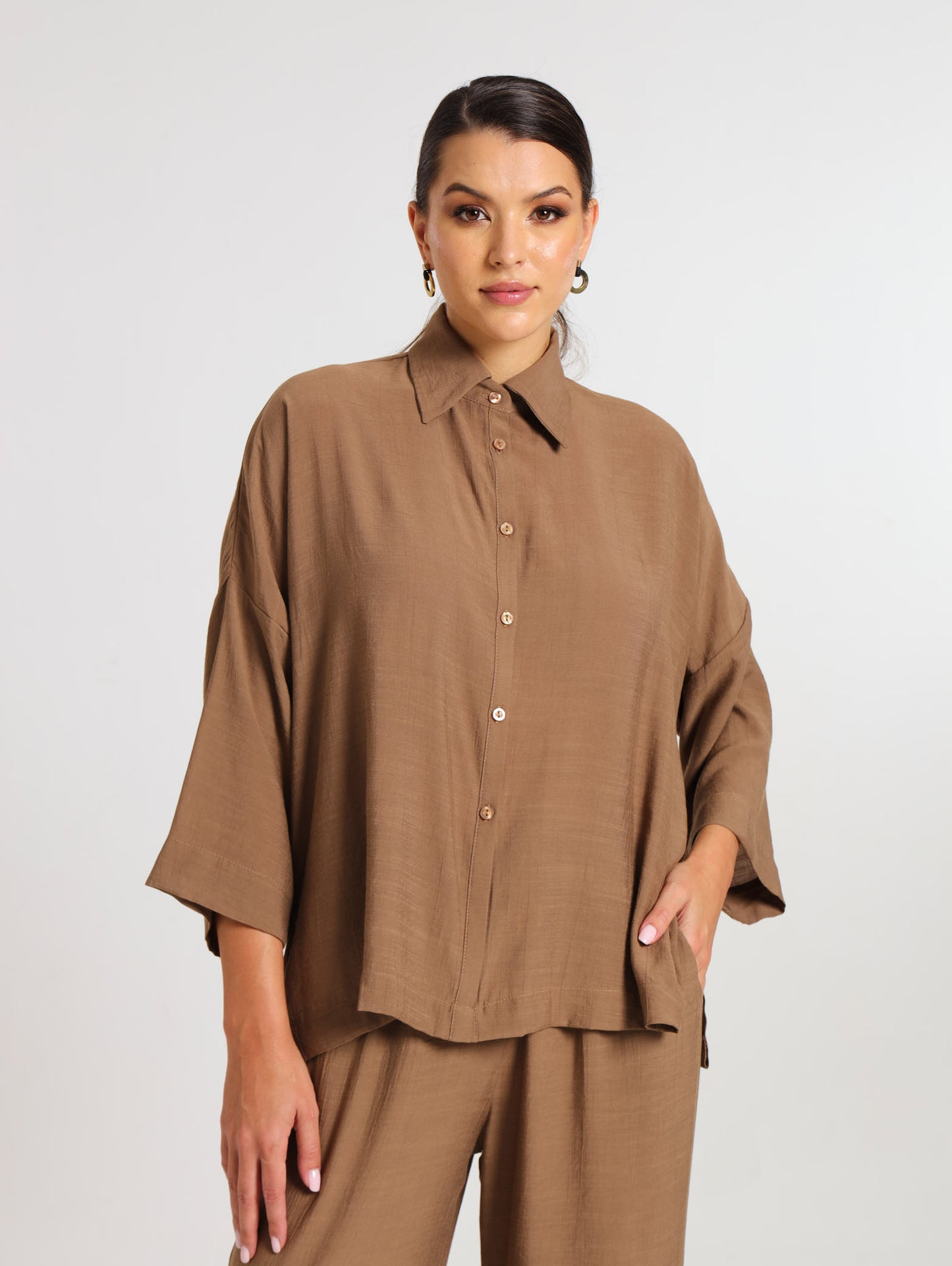 L/S HI-LO TOP / MOCCA TENCEL