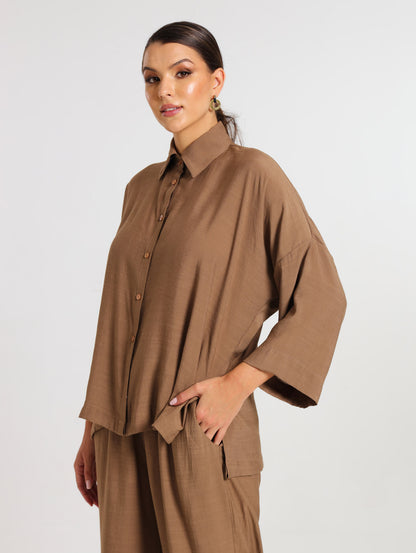 L/S HI-LO TOP / MOCCA TENCEL