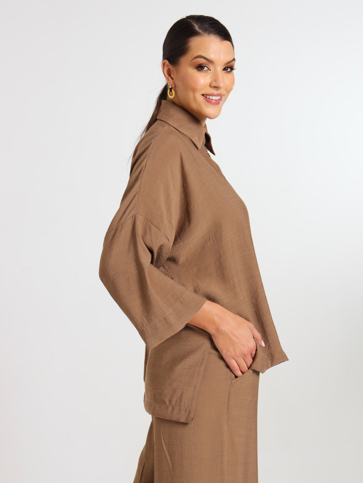 L/S HI-LO TOP / MOCCA TENCEL