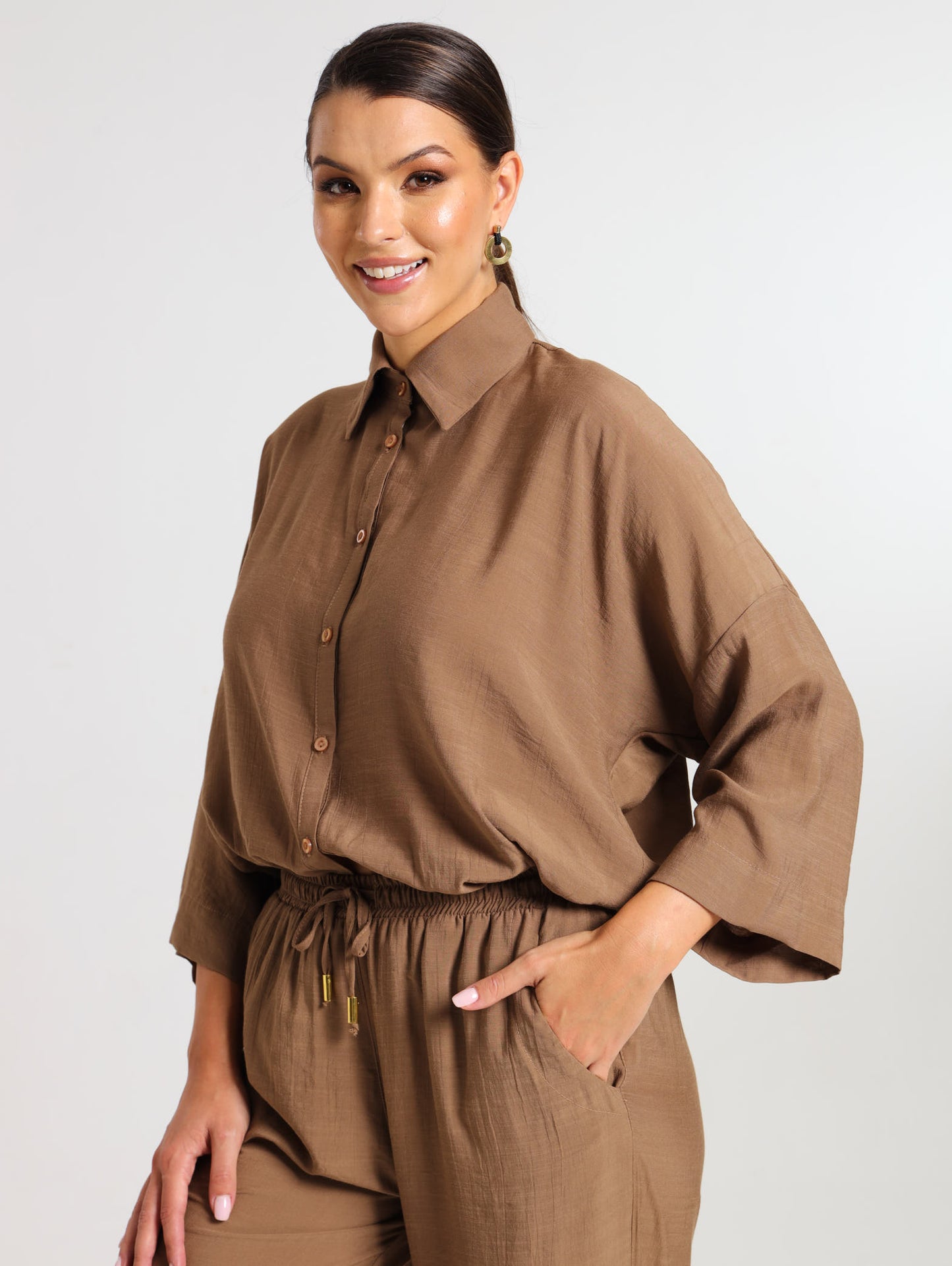 L/S HI-LO TOP / MOCCA TENCEL