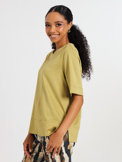 ELEVATED TEE / KHAKI SUEDED SATIN