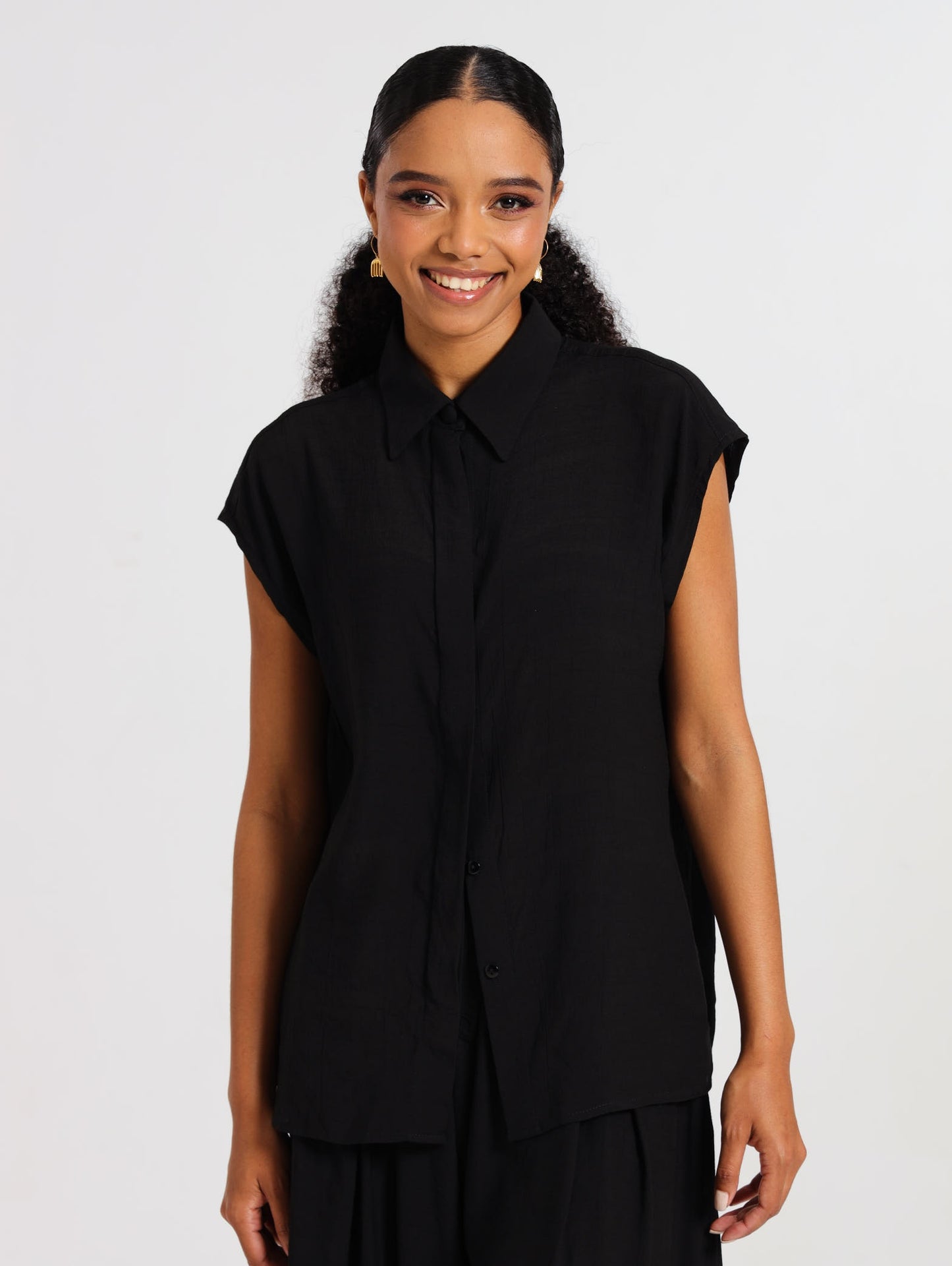 CAPPED SLEEVE TOP / EBONY TENCEL