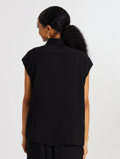 CAPPED SLEEVE TOP / EBONY TENCEL