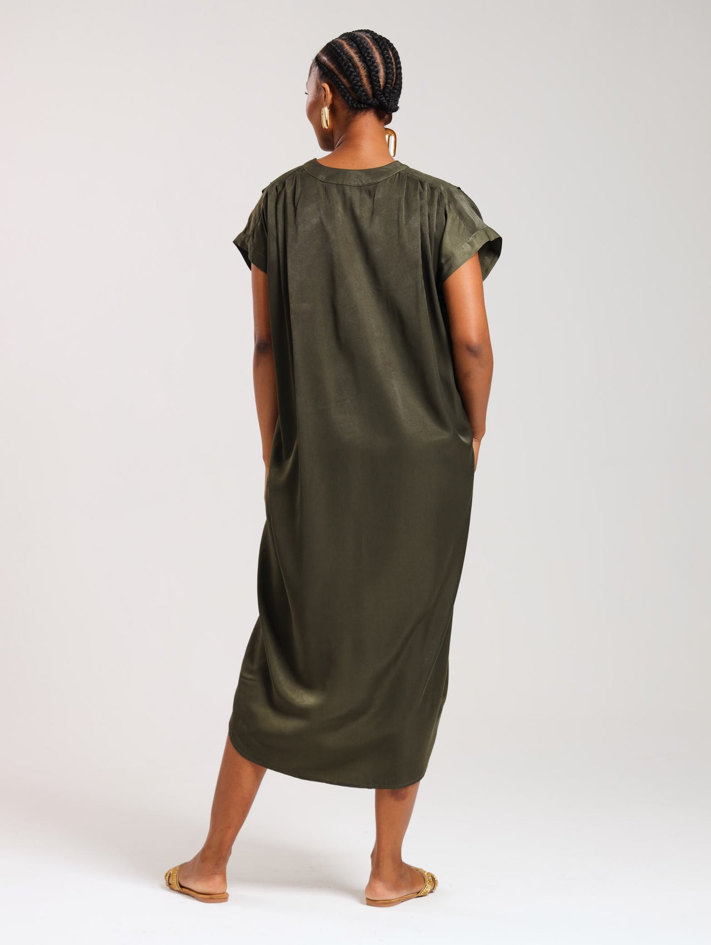 TULIP MAXI DRESS / OLIVE SATIN TWILL