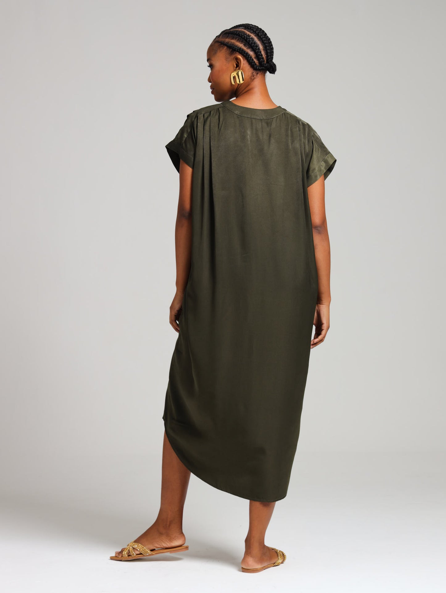 TULIP MAXI DRESS / OLIVE SATIN TWILL