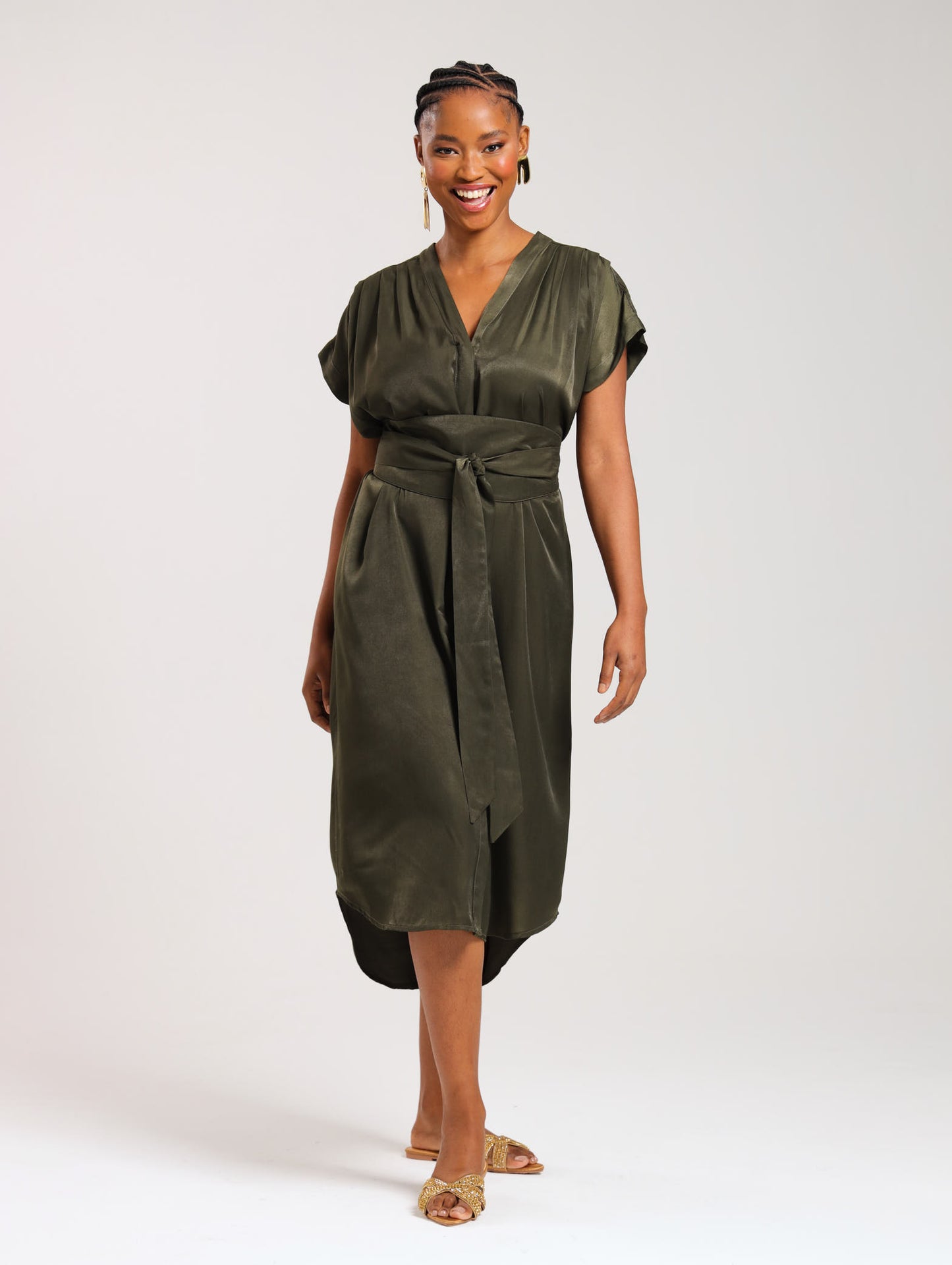 TULIP MAXI DRESS / OLIVE SATIN TWILL