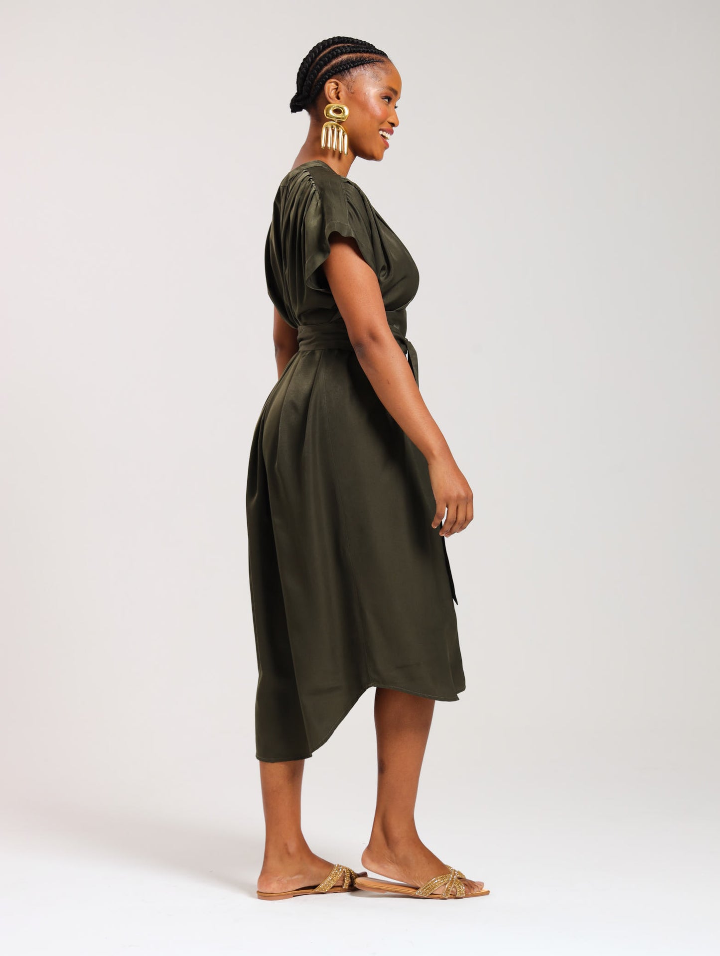 TULIP MAXI DRESS / OLIVE SATIN TWILL