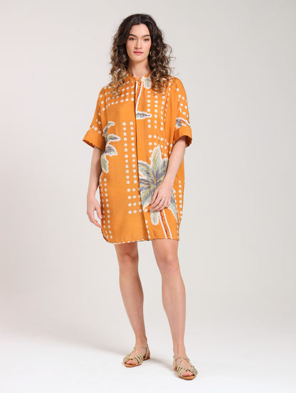 CR MIDI SHIRTDRESS / TERRACOTTA PALMS