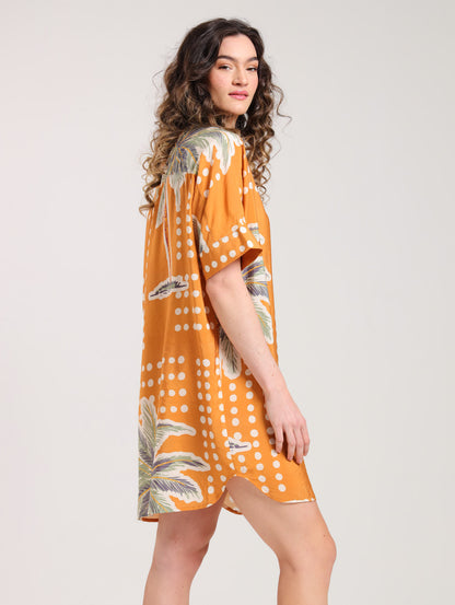 CR MIDI SHIRTDRESS / TERRACOTTA PALMS