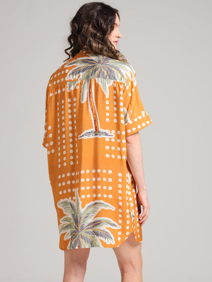 CR MIDI SHIRTDRESS / TERRACOTTA PALMS