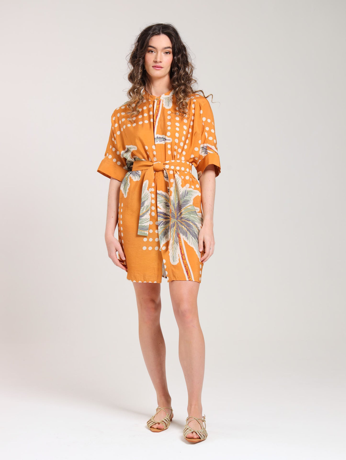 CR MIDI SHIRTDRESS / TERRACOTTA PALMS