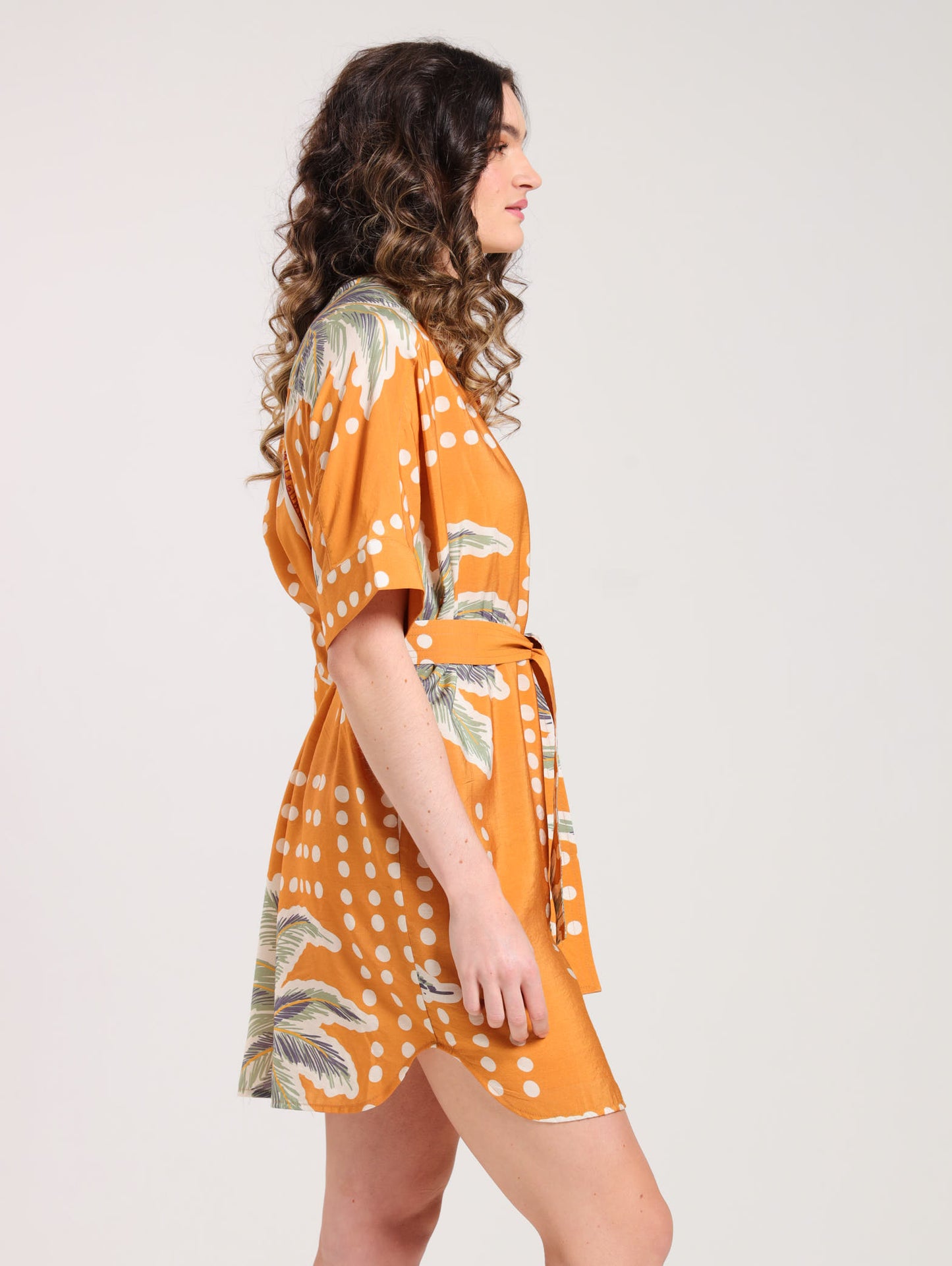 CR MIDI SHIRTDRESS / TERRACOTTA PALMS