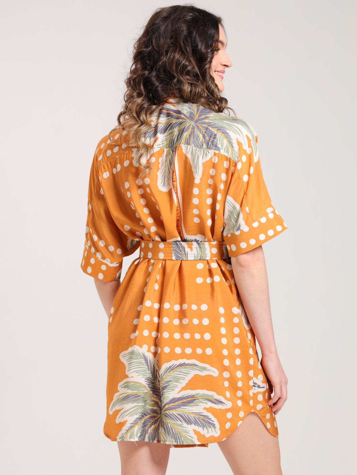 CR MIDI SHIRTDRESS / TERRACOTTA PALMS