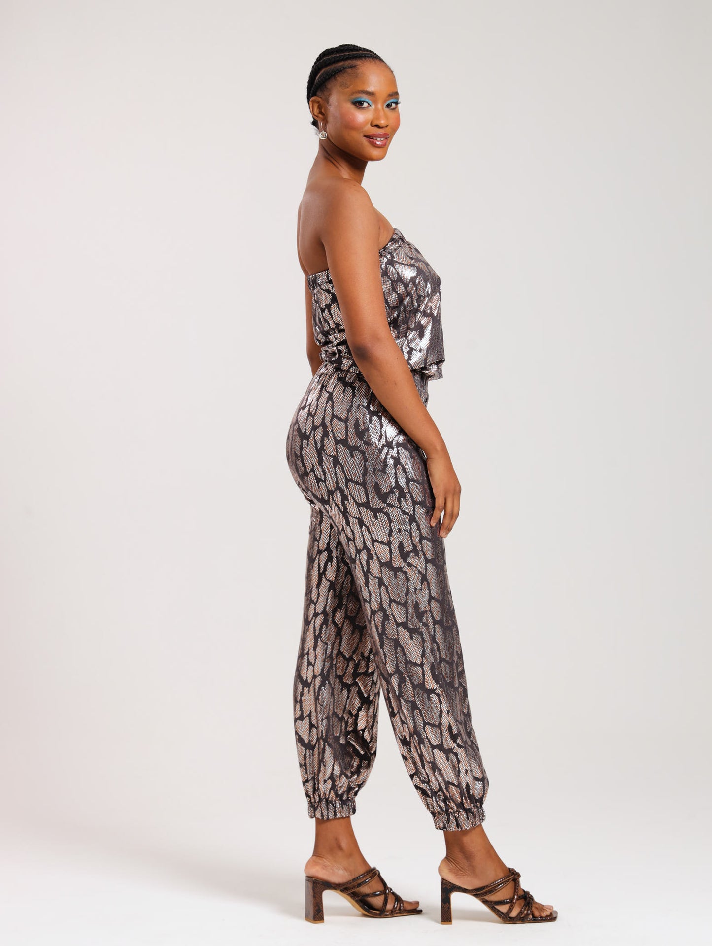 STRAPLESS JUMPSUIT / METALLIC ANIMAL