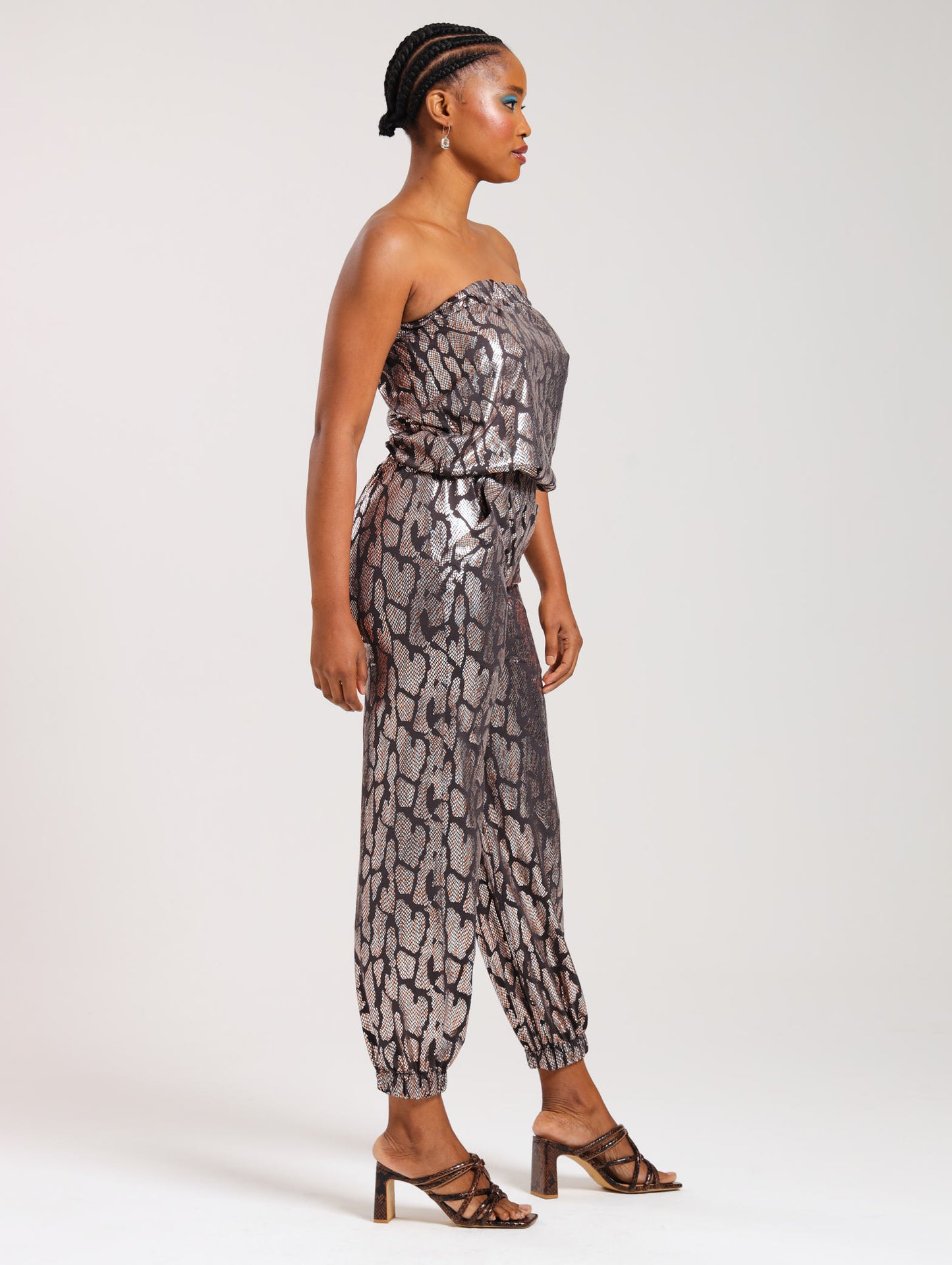 STRAPLESS JUMPSUIT / METALLIC ANIMAL