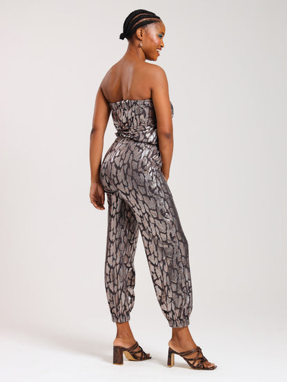 STRAPLESS JUMPSUIT / METALLIC ANIMAL