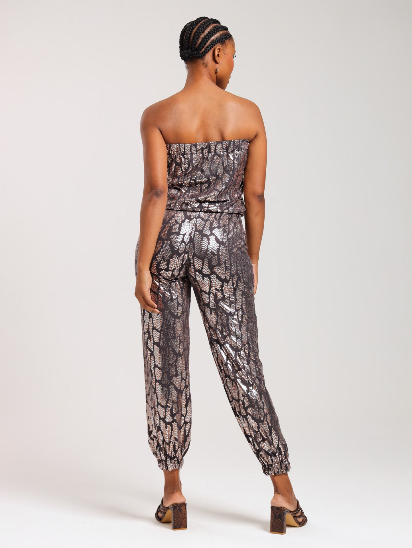 STRAPLESS JUMPSUIT / METALLIC ANIMAL