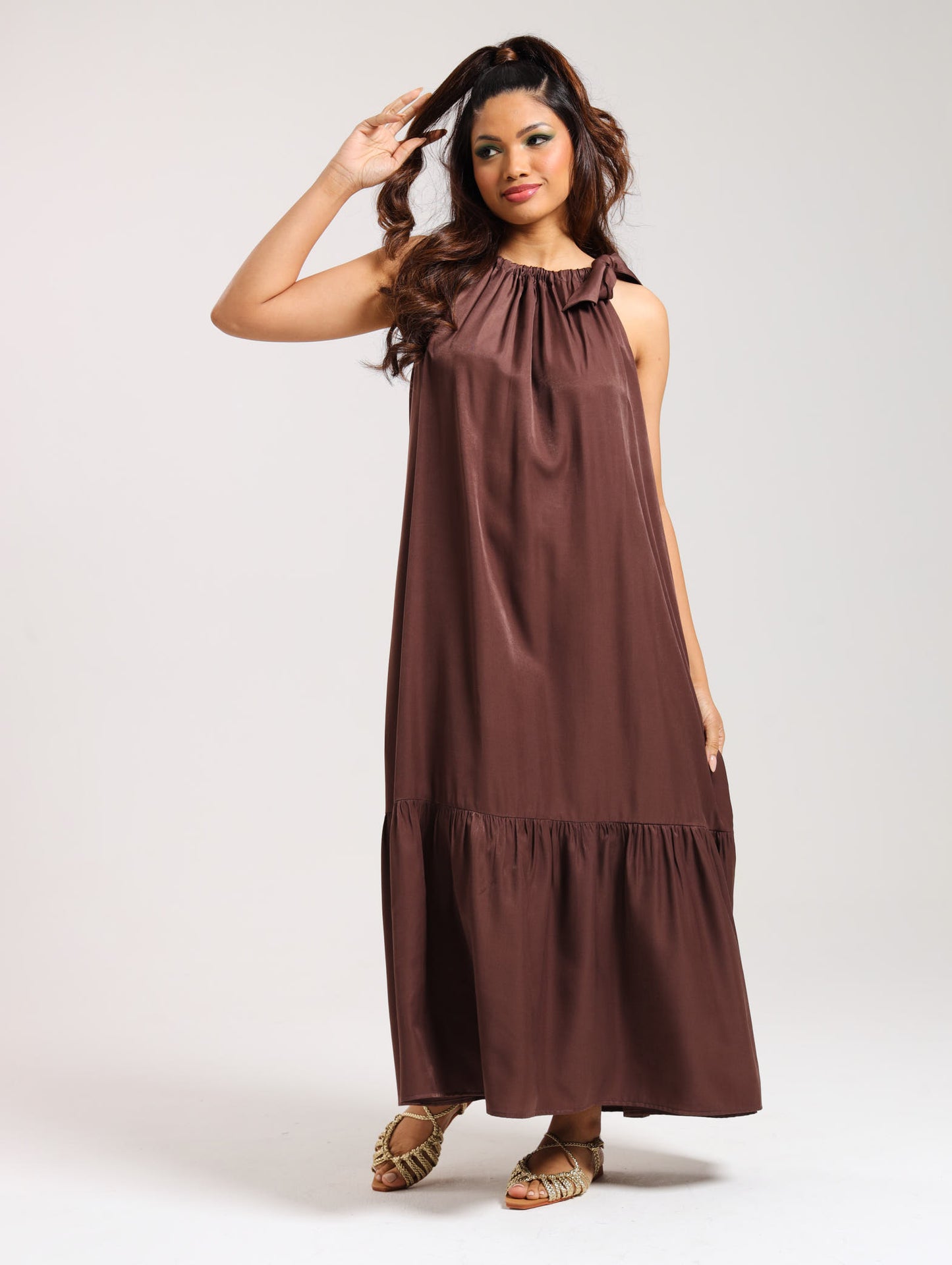 AMALFI MAXI DRESS / MOCCA SATIN TWILL