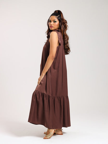 AMALFI MAXI DRESS / MOCCA SATIN TWILL