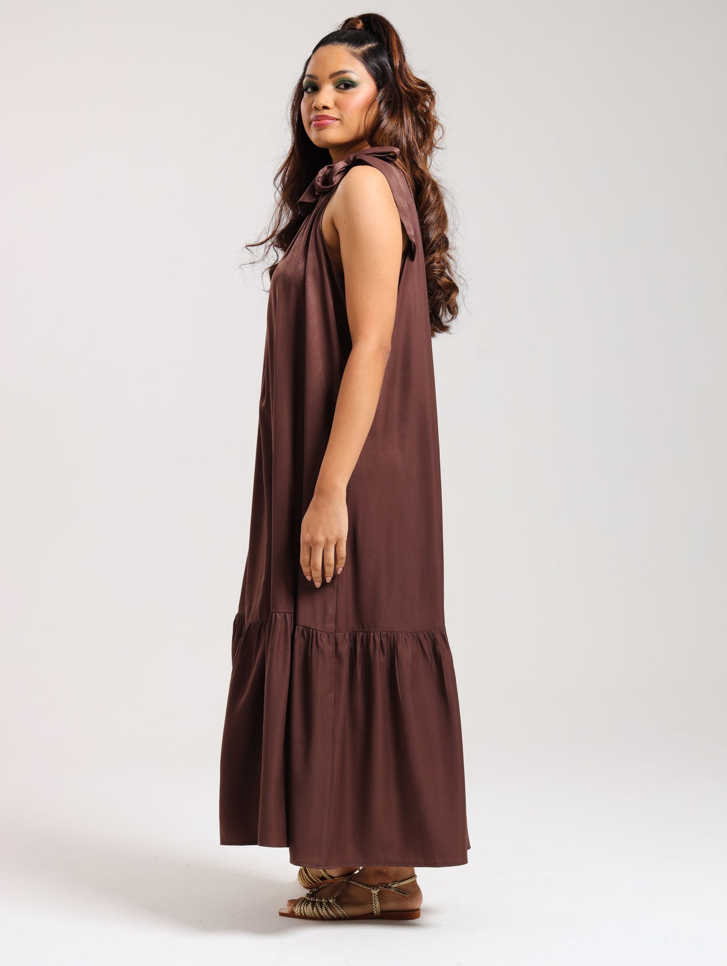 AMALFI MAXI DRESS / MOCCA SATIN TWILL