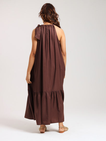 AMALFI MAXI DRESS / MOCCA SATIN TWILL